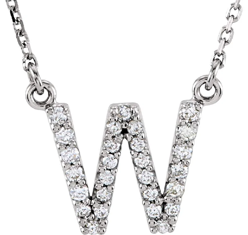 Diamond Initial 'W' Rhodium Plate 14K White Gold (1/6 Cttw, GH Color, l1 Clarity), 16.25"