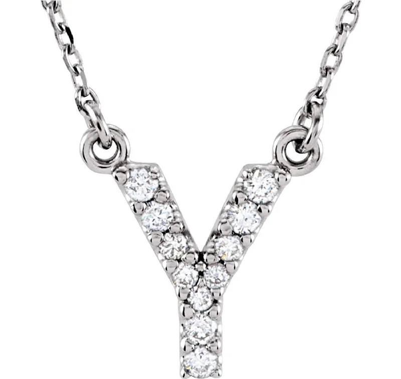 Diamond Initial 'Y' Rhodium Plate 14K White Gold (1/10 Cttw, GH Color, I1 Clarity), 16.25"