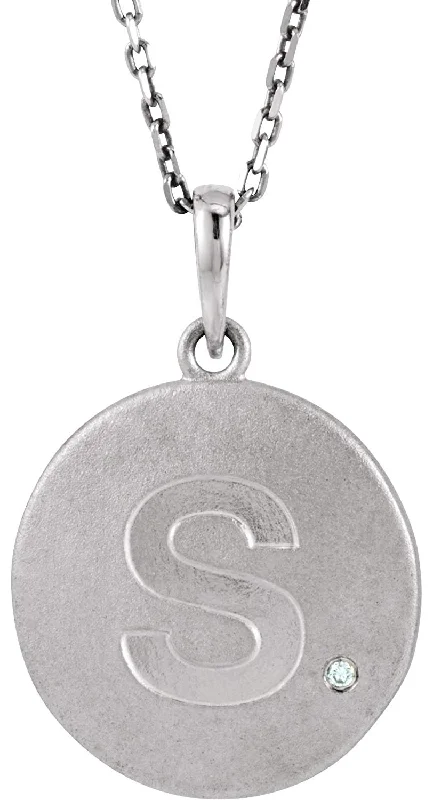 Diamond Letter 'S' Initial Sterling Silver Pendant Necklace, 18" (.005 Ct, GH Color, I2 Clarity)