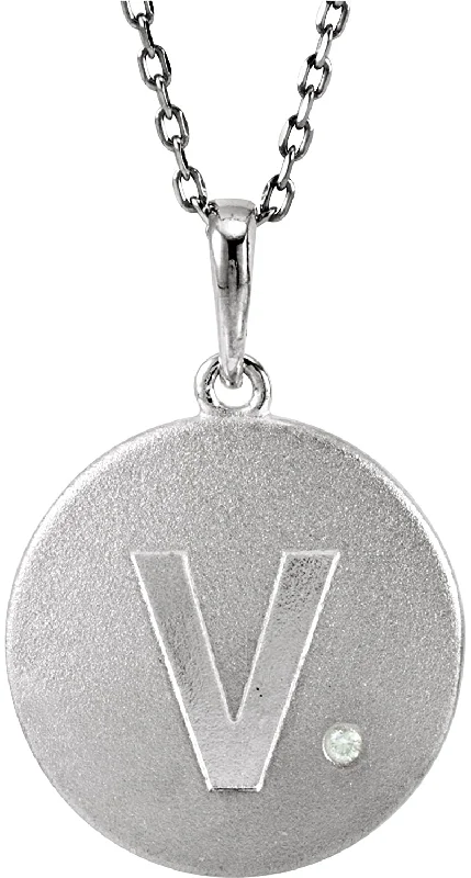 Diamond Letter 'V' Initial Sterling Silver Pendant Necklace, 18" (.005 Ct, GH Color, I2 Clarity)