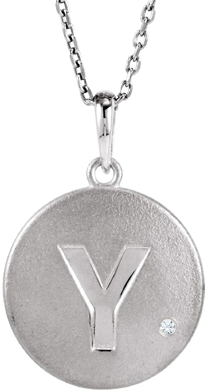 Diamond Letter 'Y' Initial Sterling Silver Pendant Necklace, 18" (.005 Ct, GH Color, I2 Clarity)