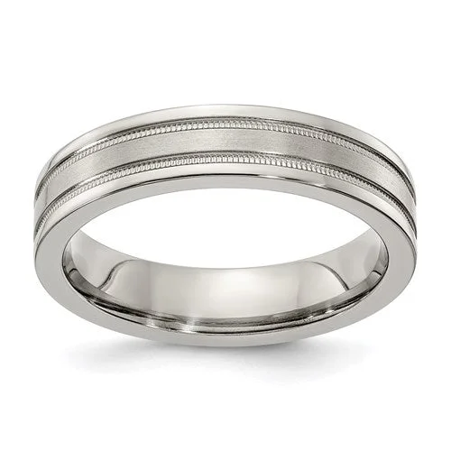 Edward Mirell Titanium Brushed And Polished Flat Milgrain 5mm Band