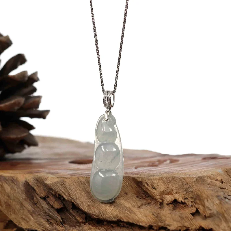 Genuine Ice Jadeite Jade Fu Dou Necklace With White Gold VSI Diamond Bail