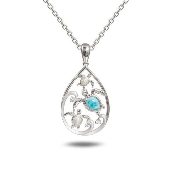 Larimar Honu Turtle Water of Life Pendant by Alamea