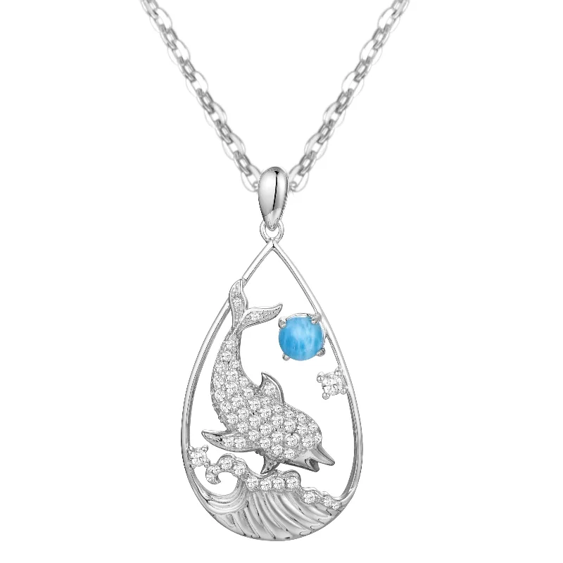 Larimar Nai'a Dolphin Teardrop Pendant by Alamea