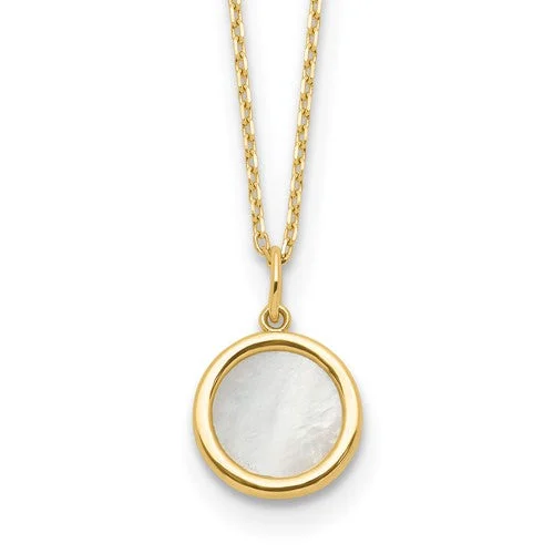 14K Gold Polished Mother of Pearl Circle Necklace