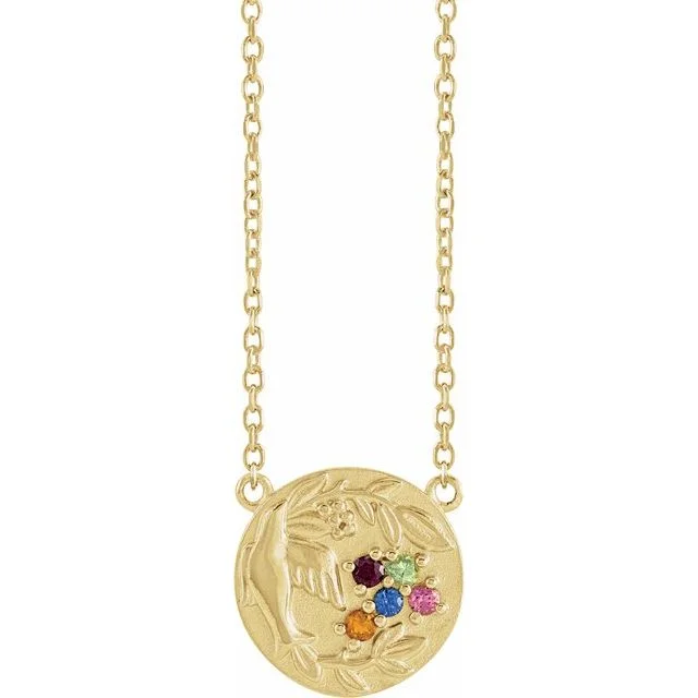 Mother's Family Birthstone Birds Nest Disc Necklace