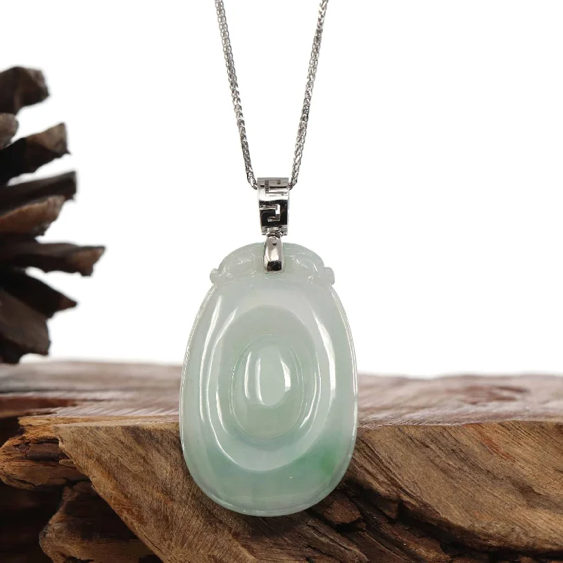 Natural Light Green Jadeite Jade Fu Bei Pendant Necklace With Sterling Silver Bail