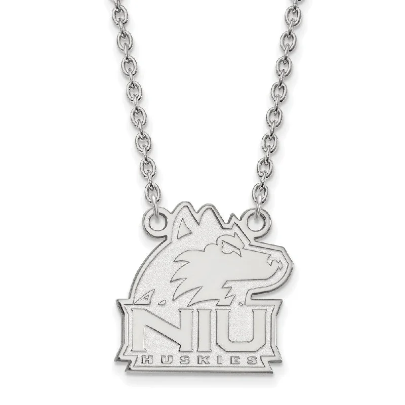 10k White Gold Northern Illinois U Large Pendant Necklace