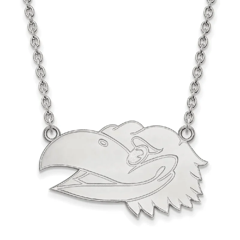 10k White Gold U of Kansas Lg Jayhawk Pendant Necklace