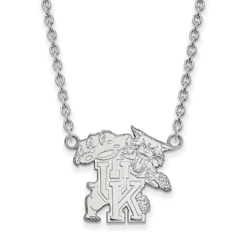 10k White Gold U of Kentucky Large Wildcat UK Pendant Necklace