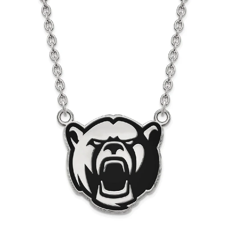 Sterling Silver Baylor U Large Enamel Bear Necklace