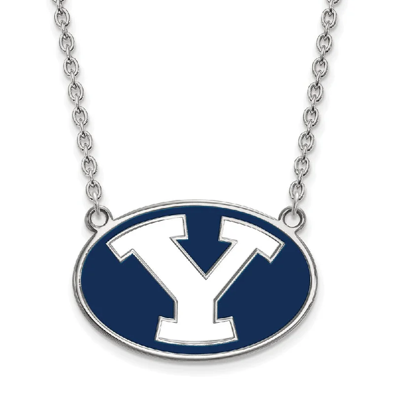 Sterling Silver Brigham Young U Large Enamel 'Y' Pendant Necklace