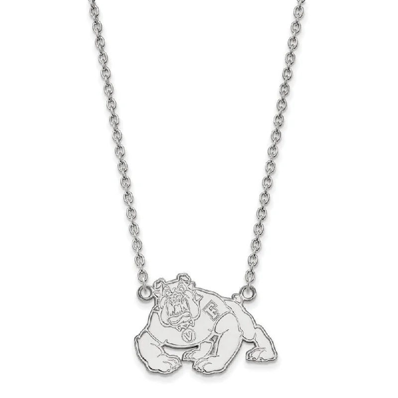 Sterling Silver California State Fresno Large Bulldog Pendant Necklace