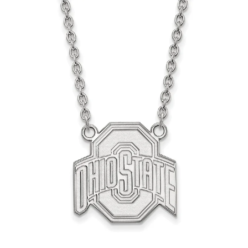 Sterling Silver Ohio State Large Logo Pendant Necklace