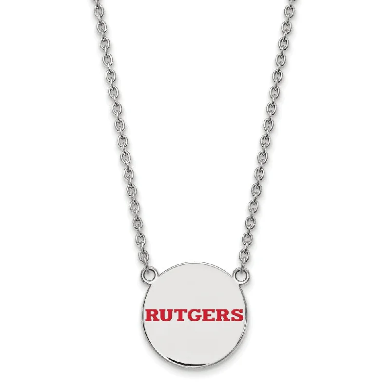 Sterling Silver Rutgers Large Enamel Disc Necklace