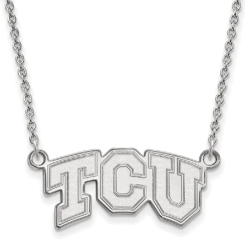 Sterling Silver Texas Christian U Small 'TCU' Pendant Necklace