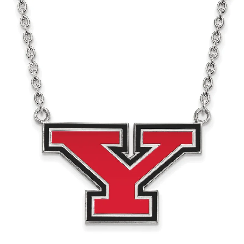 Sterling Silver Youngstown State Large Enameled 'Y' Necklace, 18 Inch