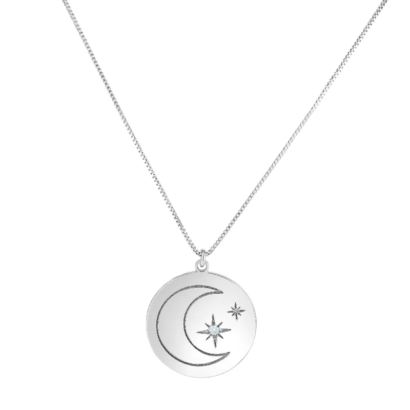 Sterling Silver Moon & Stars Diamond Accent 18" Necklace