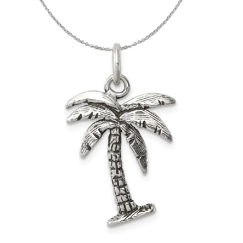 Sterling Silver 3D Antiqued Palm Tree Necklace