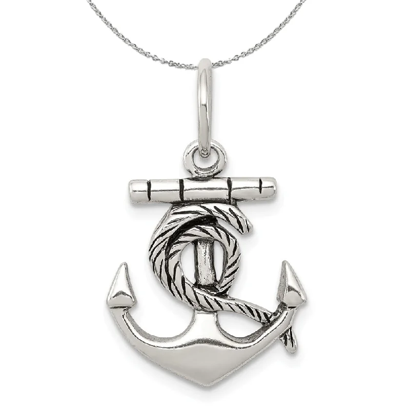 Sterling Silver Antiqued Anchor with Rope Necklace