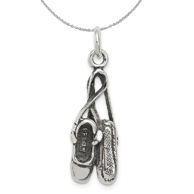 Sterling Silver Antiqued Ballet Shoes Necklace