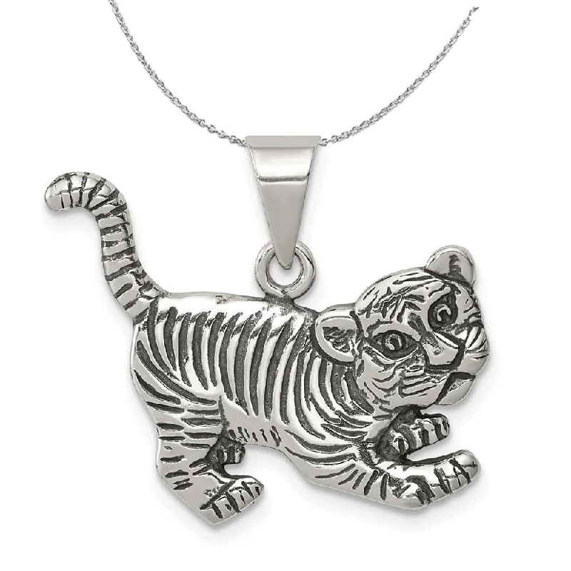 Sterling Silver Antiqued Tiger Cub Necklace