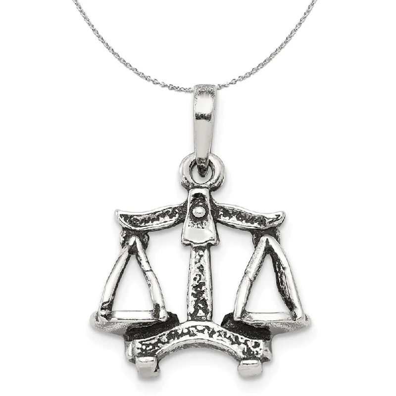 Sterling Silver Libra the Scale Zodiac 3D Antiqued Necklace