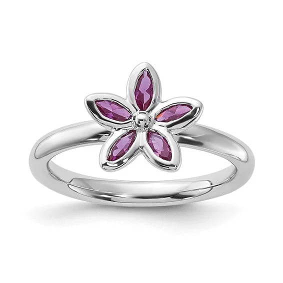 Sterling Silver Stackable Expressions Created Ruby Flower Ring Size 6