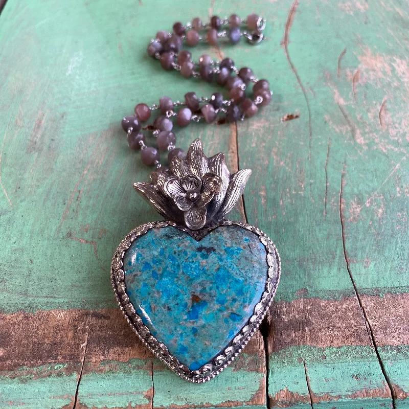 Turquoise Sacred Heart Labradorite Chain