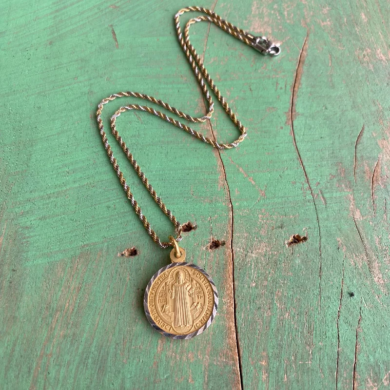 Two Tone Power of Prayer St Benedict Necklace