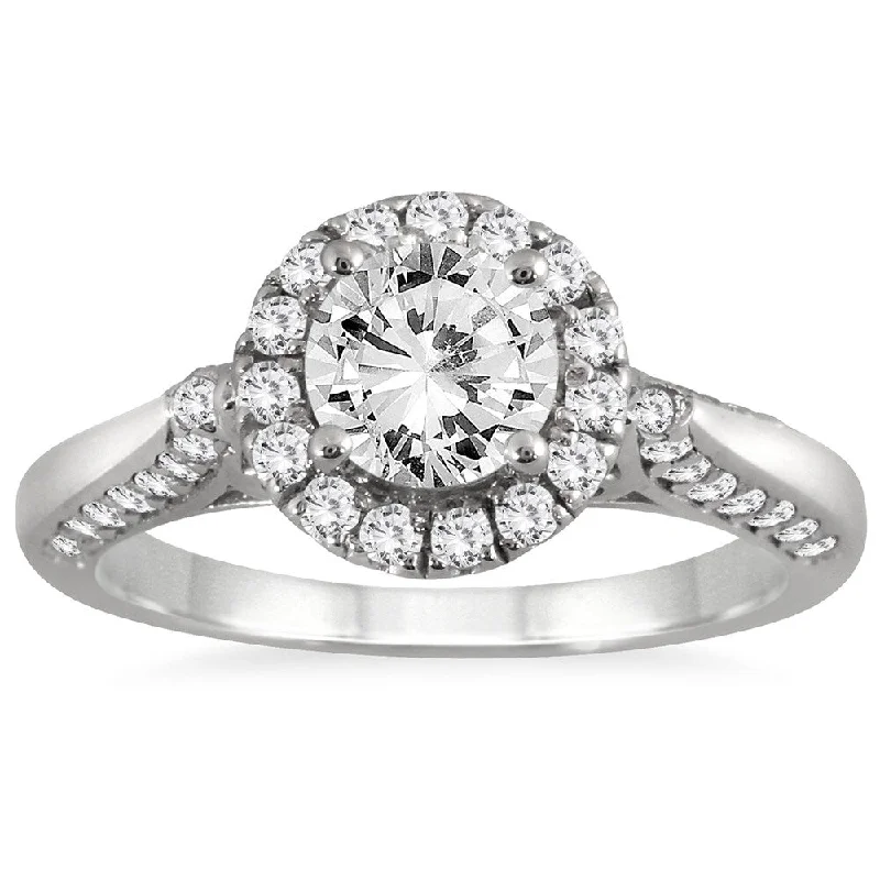 1 1/2 Carat TW Diamond Halo Engagement Ring in 14K White Gold (J-K, I2-I3)