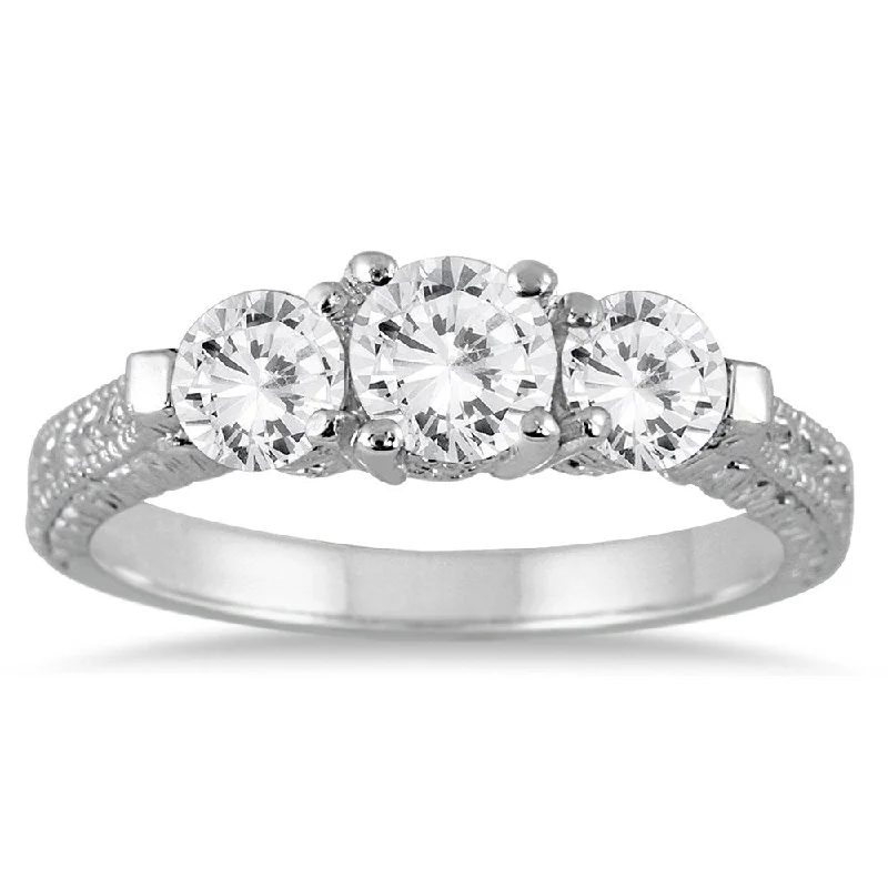 1 1/3 Carat TW Diamond Three Stone Engagement Ring in 14K White Gold