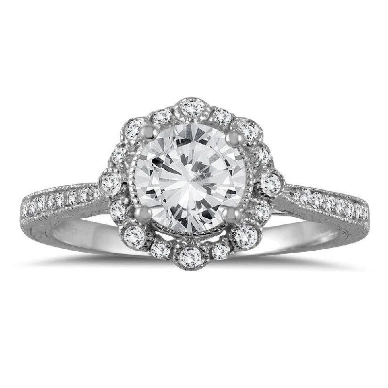 1 1/5 Carat TW Diamond Halo Engagement Ring in 14K White Gold