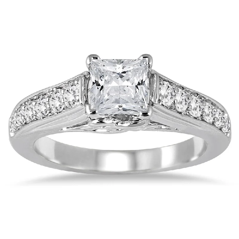 1 2/5 Carat TW Princess Cut Diamond Engagement Ring in 14K White Gold