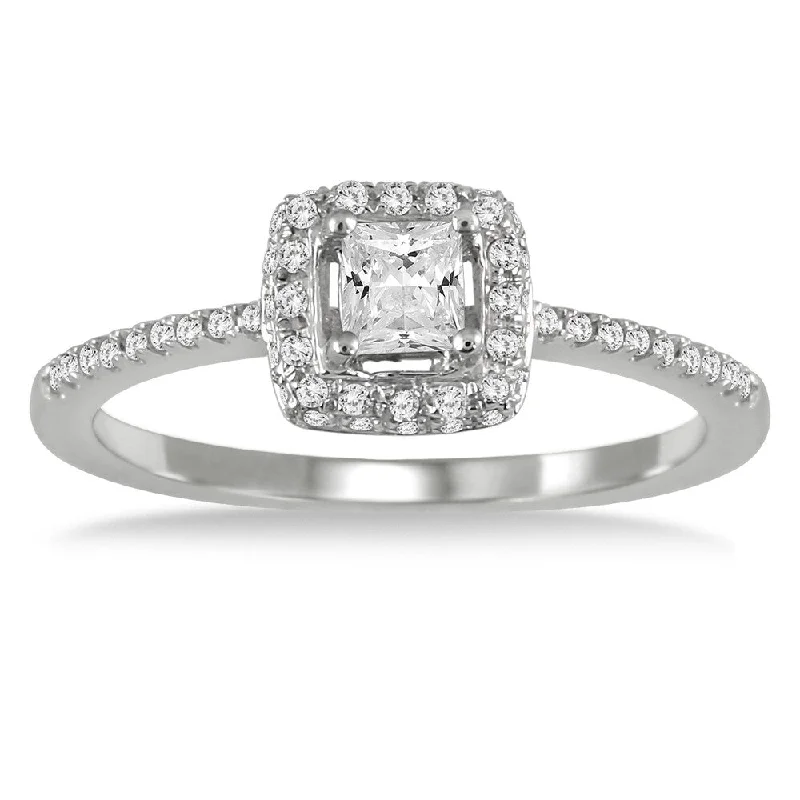 1/2 Carat TW Princess Halo Engagement Ring in 10K White Gold