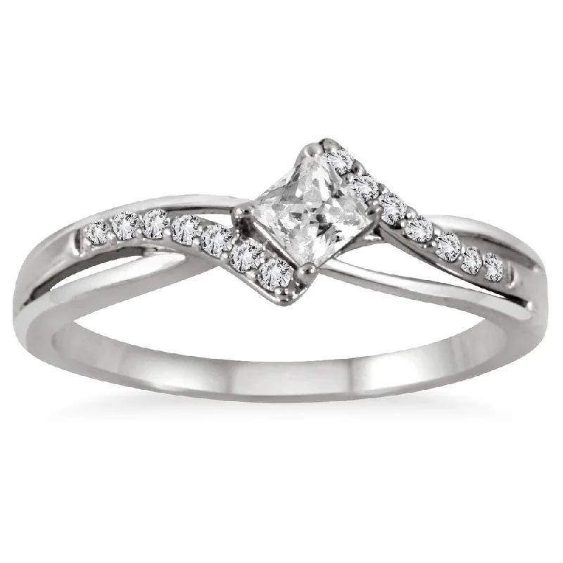 1/3 Carat TW Princess Cut Diamond Engagement Ring in 10K White Gold