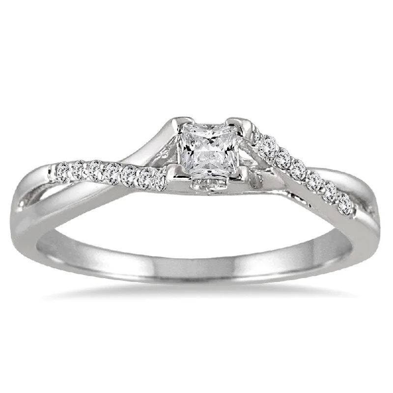 1/3 Carat TW Princess Cut Diamond Engagement Ring in 10K White Gold (K-L Color, I2-I3 Clarity)