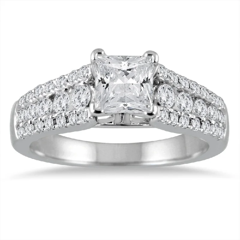 1 5/8 Carat TW Princess Cut Diamond Engagement Ring in 14K White Gold