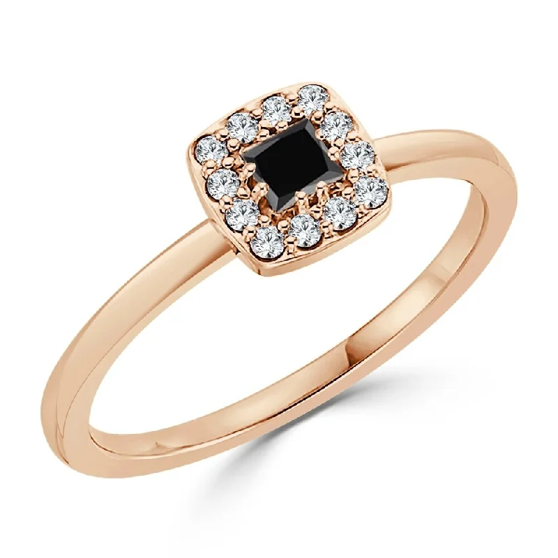 10K Gold Princess-Cut 1/4ct TDW Accent Black Diamond Halo Promise Ring by Auriya