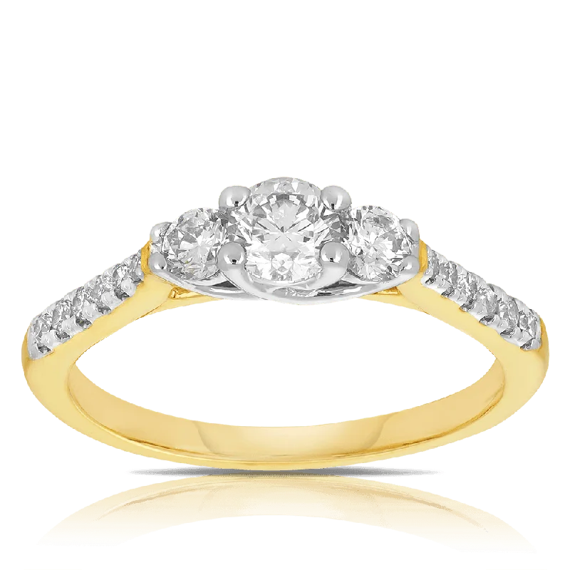 0.75ct TW Diamond Three Stone Engagement Ring in 9ct Yellow & White Gold