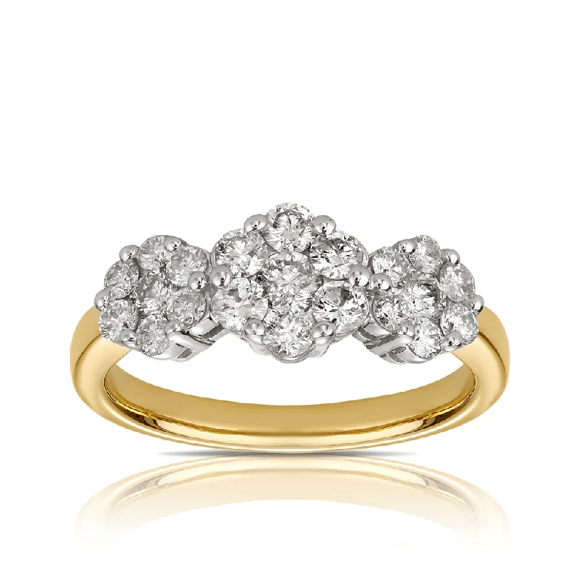 1ct TW Diamond Three Stone Engagement Ring in 9ct Yellow Gold