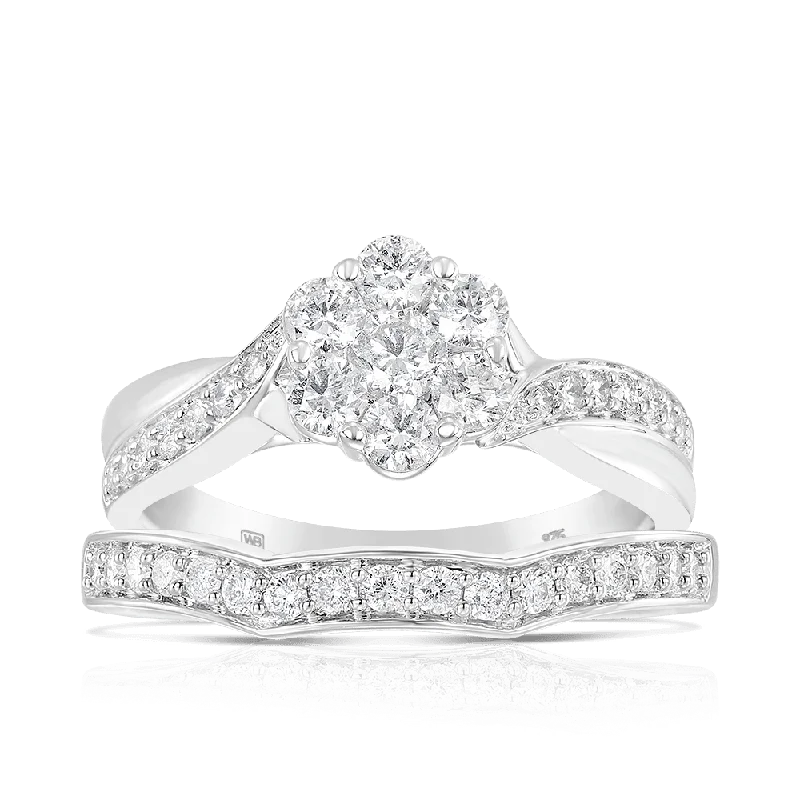 Diamond Cluster Bridal Ring in 9ct White Gold Ring