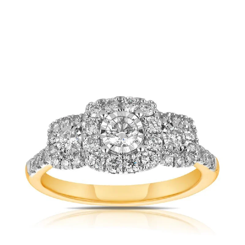 Trilogy Diamond Dress Ring in 9ct Yellow and White Gold TDW 0.80ct