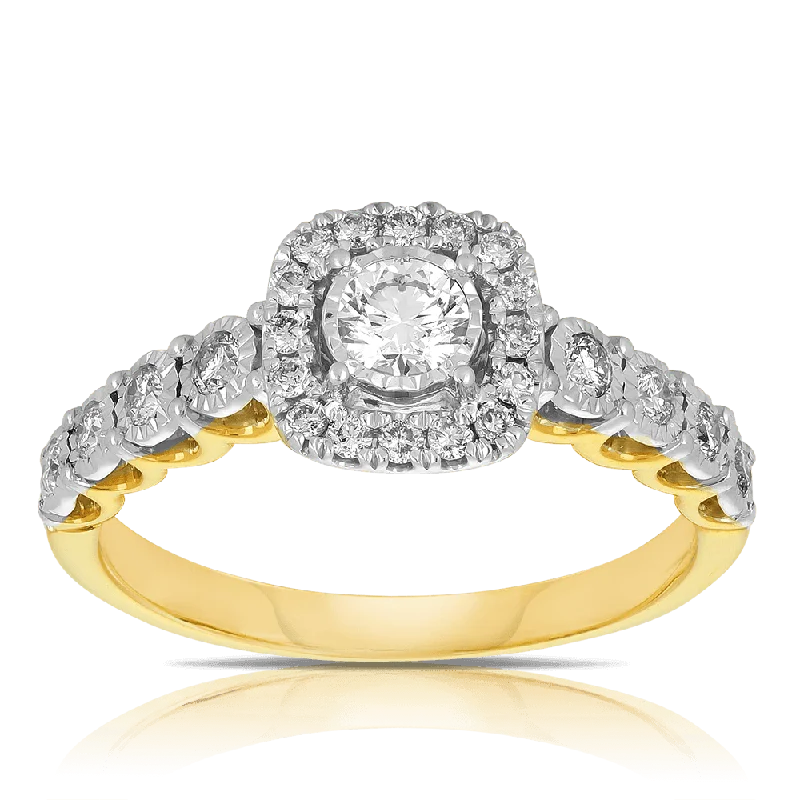 0.50ct TW Illusion Set Halo Diamond Engagement Ring in 9ct Yellow and White Gold