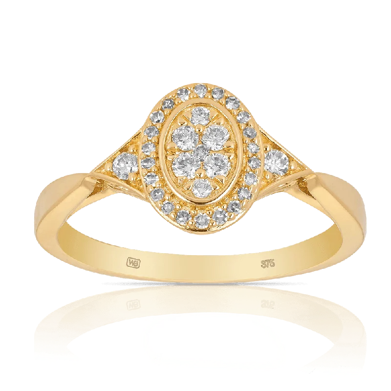 0.25ct TW Diamond Oval Engagement Ring in 9ct Yellow Gold