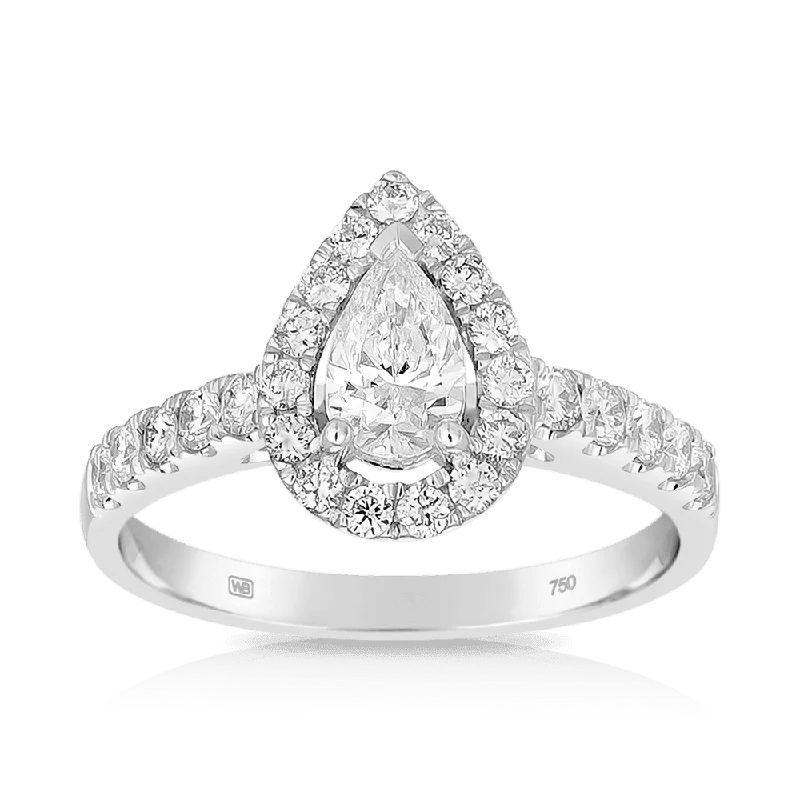 1.00ct TW Diamond Pear Halo Engagement Ring in 18ct White Gold