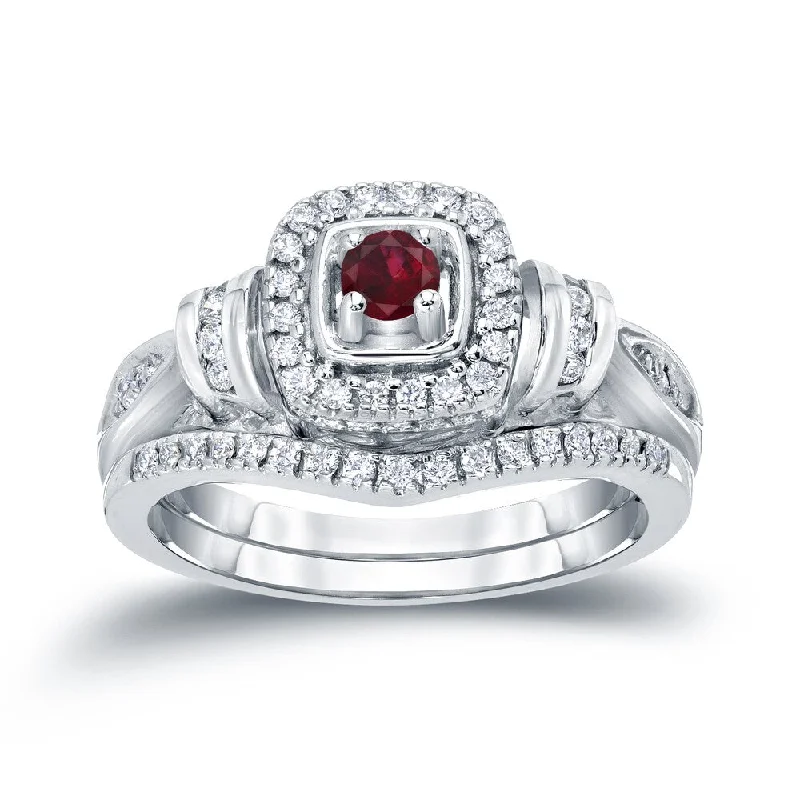 14k Gold 1/5ct Ruby and 1/3ct TDW Diamond Engagement Ring Set