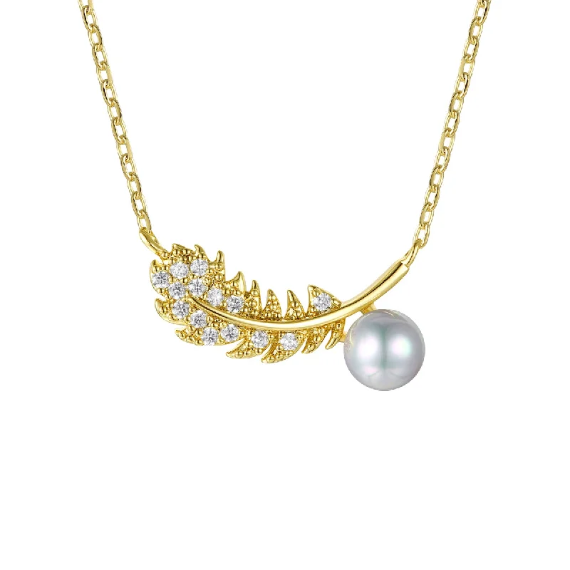 Sylvie Golden Feather & Pearl Pendant Necklace