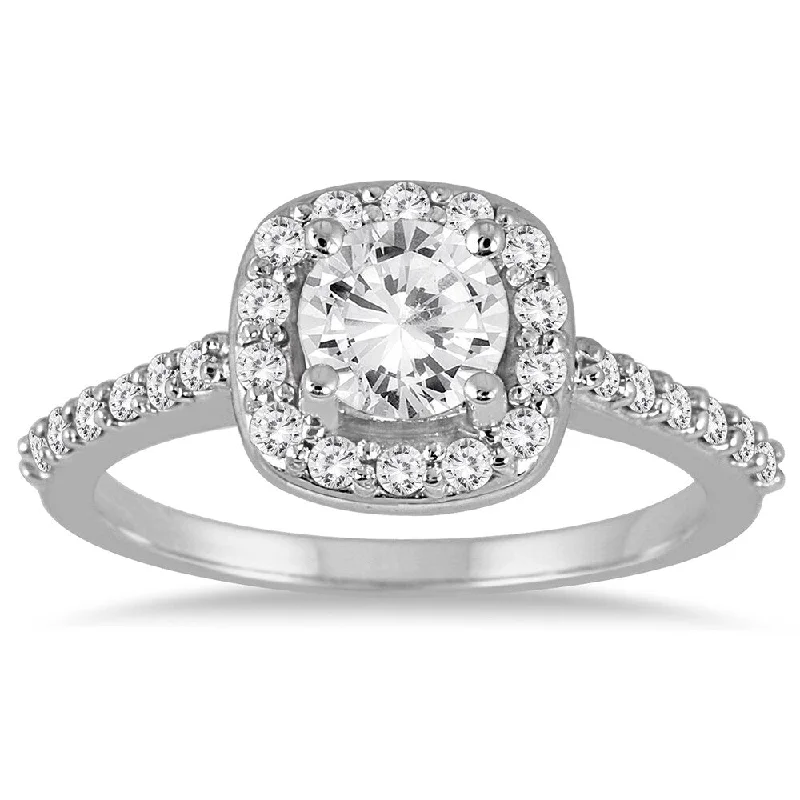 14k White Gold 1 1/10ct TDW Diamond Halo Engagement Ring